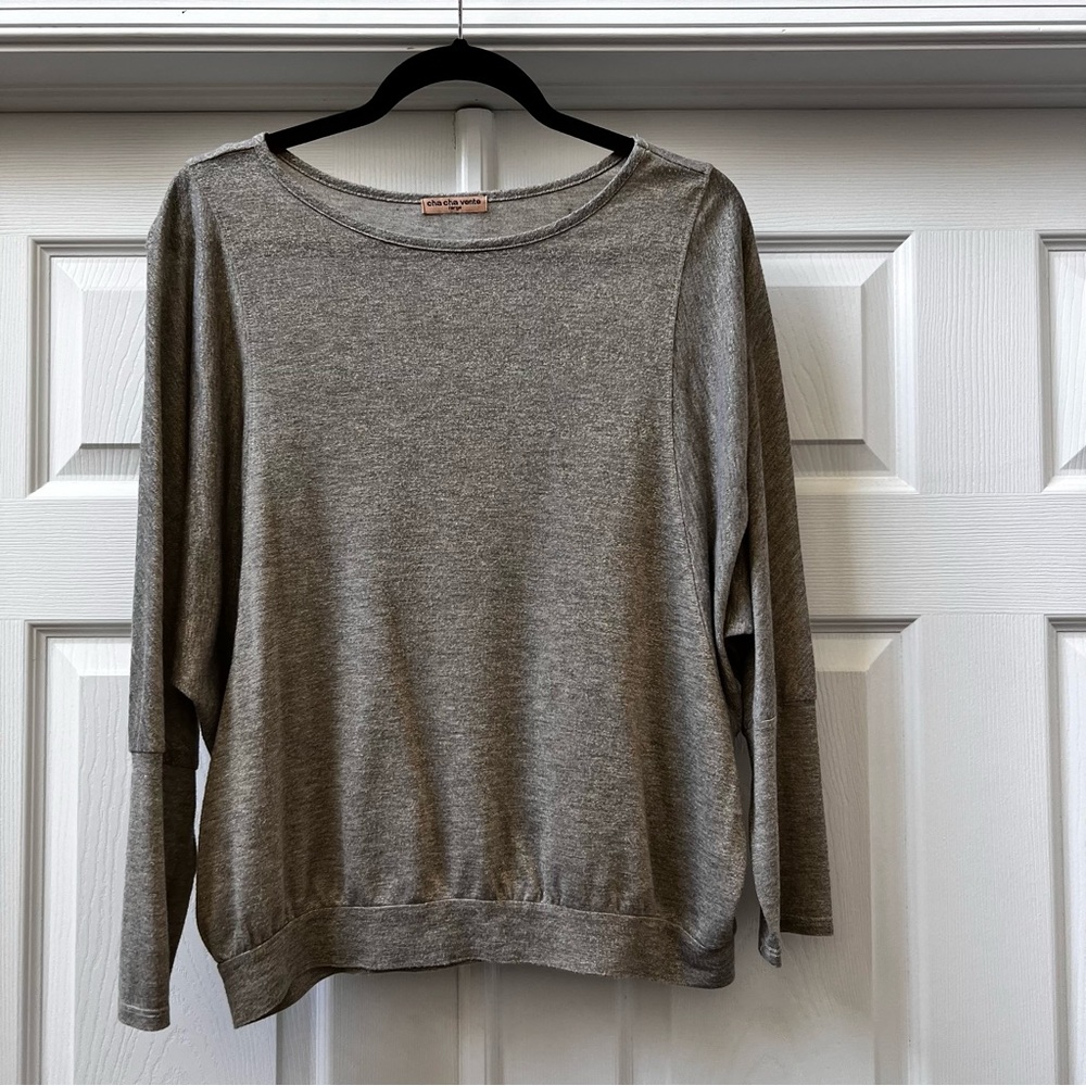 Cha Cha Vente Champagne With Gold 3/4 Sleeve Shirt, Size Large